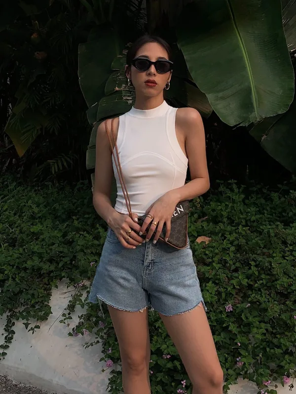 Summer Casual Khaki Solid Color Tight Tank 2021 Cotton Scoop Neck Sleeveless Women's Tops