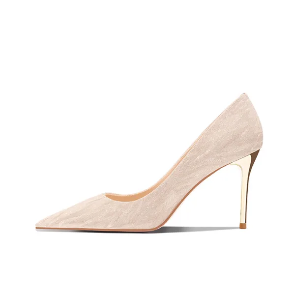 Charming Champagne Glitter Wedding Shoes 2022 8 cm Stiletto Heels Pointed Toe Wedding Pumps High Heels