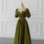 Modest / Simple Olive Green Beading Bow Prom Dresses 2022 A-Line / Princess Scoop Neck Short Sleeve Backless Floor-Length / Long Formal Dresses