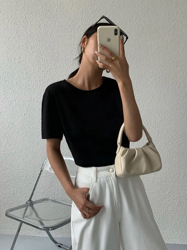 Summer Casual Cotton White T-Shirts 2021 Regular Scoop Neck Short Sleeve Women's Tops T-shirt