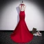Sexy Burgundy Beading Pearl Evening Dresses 2022 Trumpet / Mermaid Satin Halter Bow Sleeveless Backless Floor-Length / Long Formal Dresses