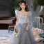 Vintage / Retro Grey Prom Dresses 2022 A-Line / Princess Square Neckline Puffy Short Sleeve Backless Floor-Length / Long Formal Dresses
