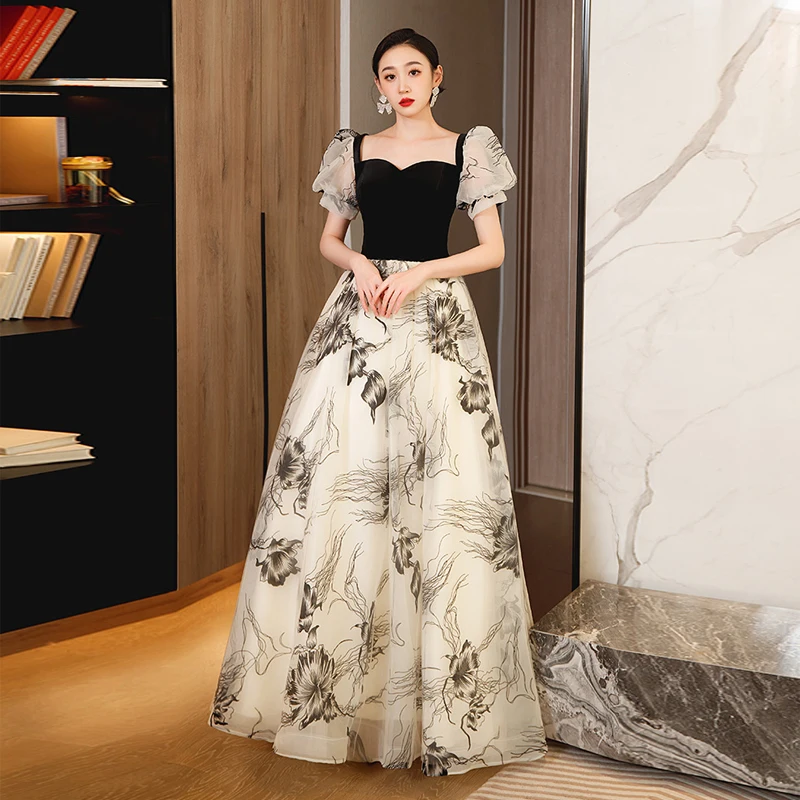 strapless open back dress 3D Floral Black and White Mermaid Prom Dresses with Removable Long Sle –  Viniodress main image 0