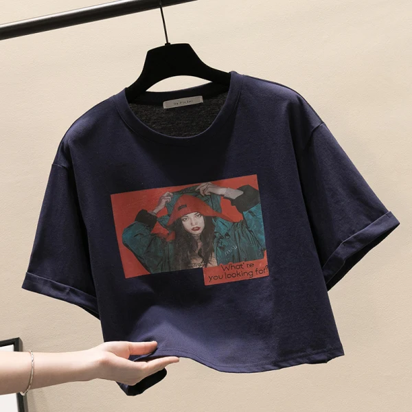 Chic / Beautiful Summer White Street Wear Casual Loose Printing T-Shirts 2021 Scoop Neck Short Sleeve Cotton Women's Tops T-shirt