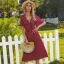 Fashion Burgundy Summer Street Wear Spotted Women Dresses 2021 V-Neck Bow Short Sleeve