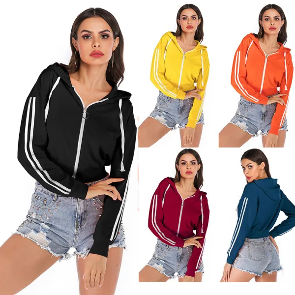 Comfortable Navy Blue Street Wear Zipper Sweatshirts 2021 Long Sleeve Hoodies Women's Tops Hooded