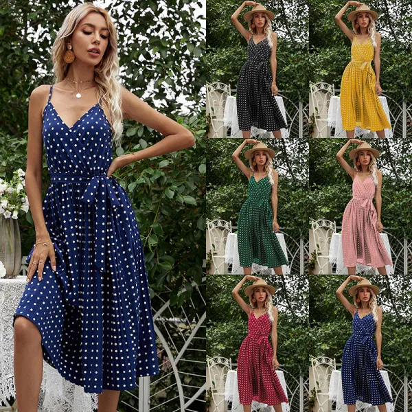 Chic / Beautiful Summer Street Wear Ocean Blue Spotted Maxi Dresses ...