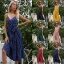 Chic / Beautiful Summer Street Wear Ocean Blue Spotted Maxi Dresses 2021 V-Neck Sleeveless Cami Sash