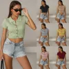Summer Sage Green Casual Knitting Tight  Sweaters 2021 Scoop Neck Short Sleeve Women's Tops