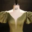 Vintage / Retro Modest / Simple Clover Green Satin Prom Dresses 2023 Ball Gown V-Neck Puffy Short Sleeve Backless Floor-Length / Long Prom Formal Dresses