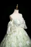 Elegant Sage Green Lace Flower Appliques Prom Dresses 2025 Ball Gown Scoop Neck Short Sleeve Backless Floor-Length / Long Prom Formal Dresses