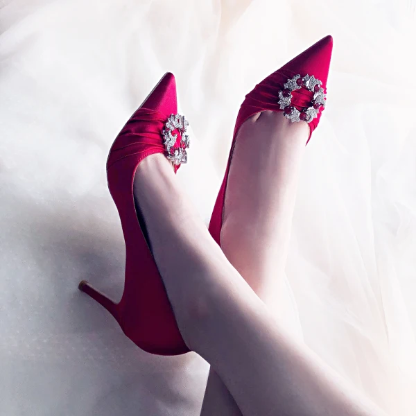 Elegant Champagne Rhinestone Wedding Shoes 2020 Leather 10 cm Stiletto Heels Pointed Toe Wedding Pumps
