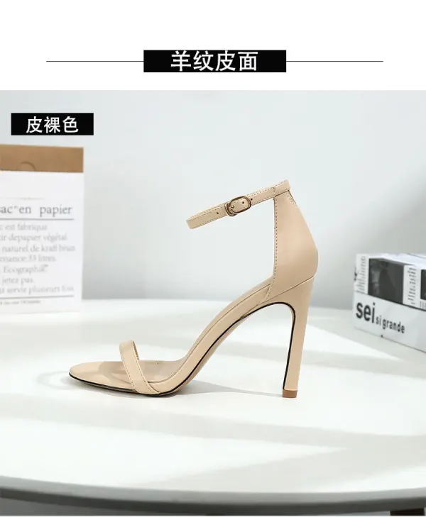 Enkla Svarta Casual Sandaler Dam 2020 Ankelband 10 cm Stilettklackar Peep Toe Högklackade