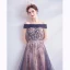 Edles Marineblau Ballkleider 2020 A Linie Off Shoulder Glanz Perlenstickerei Strass Pailletten Applikationen Ärmellos Rückenfreies Lange Festliche Kleider