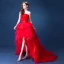 Sexy Rouge Asymétrique Robe De Mariée 2020 Robe Boule Bustier Cristal Appliques Ceinture Sans Manches Dos Nu Volants en Cascade Tribunal Train