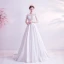 Élégant Ivoire Robe De Bal 2020 Princesse Encolure Dégagée Dentelle 3D Perlage Faux Diamant Paillettes 3/4 Manches Tribunal Train Robe De Ceremonie