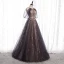 Charming Black Gold Glitter Prom Dresses 2020 A-Line / Princess Scoop Neck Beading Crystal Sequins Sleeveless Backless Floor-Length / Long Formal Dresses