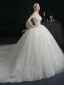 Simple Ivoire Robe De Mariée 2021 Robe Boule De l'épaule Perlage Cristal Paillettes Sans Manches Dos Nu Royal Train Mariage