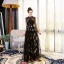 Style Chinois Noire Robe De Soirée 2018 Princesse Brodé Transparentes Encolure Dégagée Manches Longues Longue Robe De Ceremonie