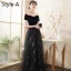 Abordable Noire Robe De Soirée 2020 Princesse Daim Ceinture Paillettes Manches Courtes Dos Nu Longue Robe De Ceremonie