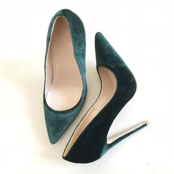 Schöne Dunkelgrün Freizeit Damenschuhe 2020 Wildleder 12 cm Stilettos Spitzschuh Pumps