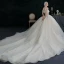 Illusion Champagne Wedding Dresses 2021 Ball Gown Off-The-Shoulder Beading Pearl Rhinestone Sequins Short Sleeve Backless Royal Train Wedding