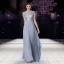 Élégant Champagne Robe De Soirée 2018 Princesse Paillettes Ceinture Encolure Dégagée Manches Courtes Longue Robe De Ceremonie