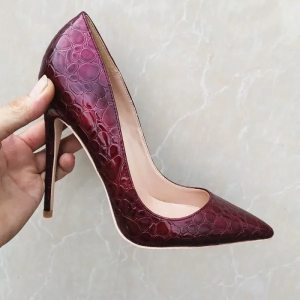 Fine Burgunder Aften Pumps 2020 12 cm Stiletthæler Spisse Pumps