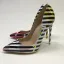 Mode Schwarz Weiß Gestreift Freizeit Pumps 2020 Lackleder 12 cm Stilettos Spitzschuh Pumps