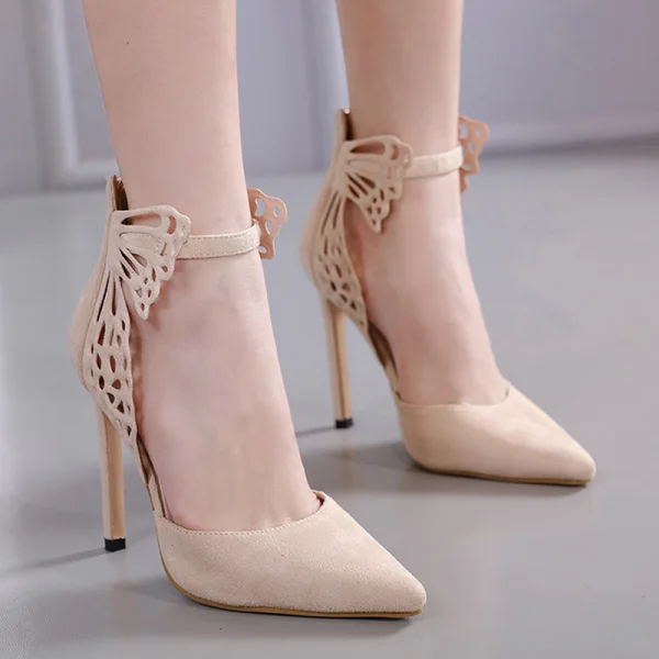Hermoso Negro Noche Sandalias De Mujer 2020 mariposa Correa Del Tobillo 11 cm Stilettos / Tacones De Aguja Punta Estrecha High Heels