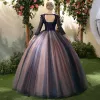 Elegant Royal Blue Quinceañera Prom Dresses 2018 Ball Gown Appliques Pearl Scoop Neck Backless 3/4 Sleeve Floor-Length / Long Formal Dresses