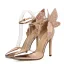 Charmant Argenté Soirée Papillon Chaussures Femmes 2020 Cuir Verni Bride Cheville 11 cm Talons Aiguilles À Bout Pointu Talons Hauts