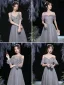 Modest / Simple Grey Bridesmaid Dresses 2021 A-Line / Princess Glitter Spaghetti Straps Short Sleeve Backless Floor-Length / Long Bridesmaid Wedding Party Dresses