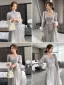 Simple Gris Robe Demoiselle D'honneur Bretelles croisées 2021 Princesse Encolure Carrée En Dentelle Fleur Ceinture 3/4 Manches Dos Nu Longue Demoiselle D'honneur Robe Pour Mariage