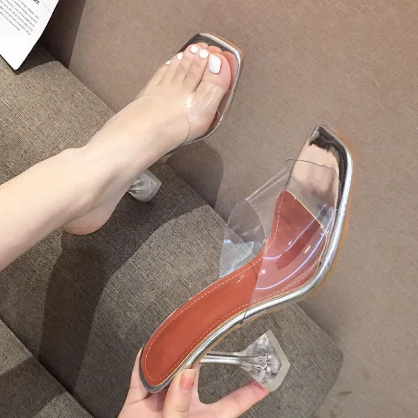Chic / Beautiful Yellow Casual Womens Sandals 2020 See-through 8 cm Stiletto Heels Open / Peep Toe Pumps