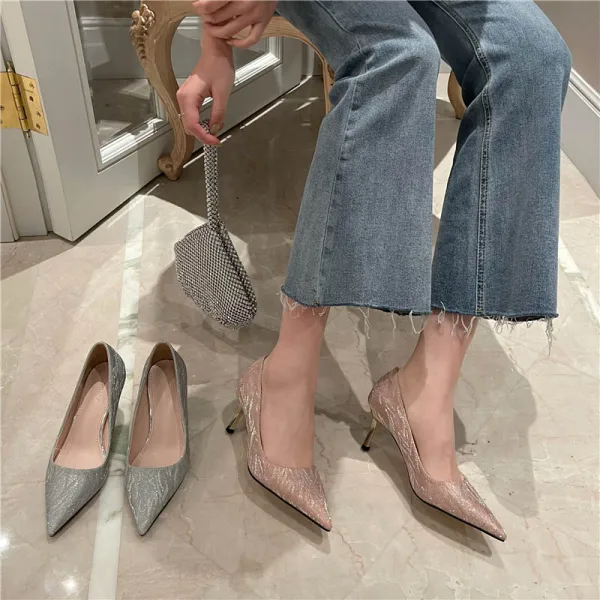Mode Rosa Abend Pailletten Pumps Hochhackige 2021 7 cm Stilettos Spitzschuh Pumps