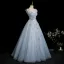 Charming Sky Blue Beading Sequins Appliques Prom Dresses 2025 Ball Gown Square Neckline Sleeveless Backless Floor-Length / Long Prom Formal Dresses