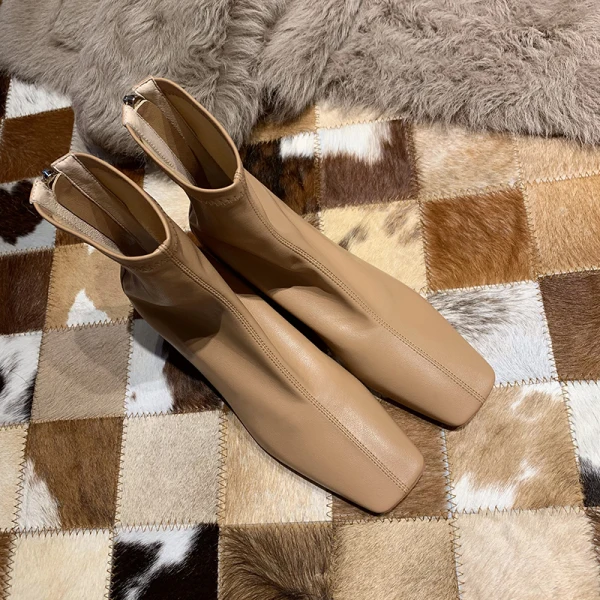 Fabulous Ivory Casual Womens Boots 2020 Leather 4 cm Thick Heels Pointed Toe Low Heel Boots