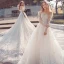 Chic / Beautiful White Wedding Dresses 2018 Ball Gown Lace Embroidered Scoop Neck Backless Long Sleeve Royal Train Wedding