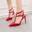 Mode Schwarz Abend Niet Sandalen Damen 2020 T-Riemen 10 cm Stilettos Spitzschuh Sandaletten