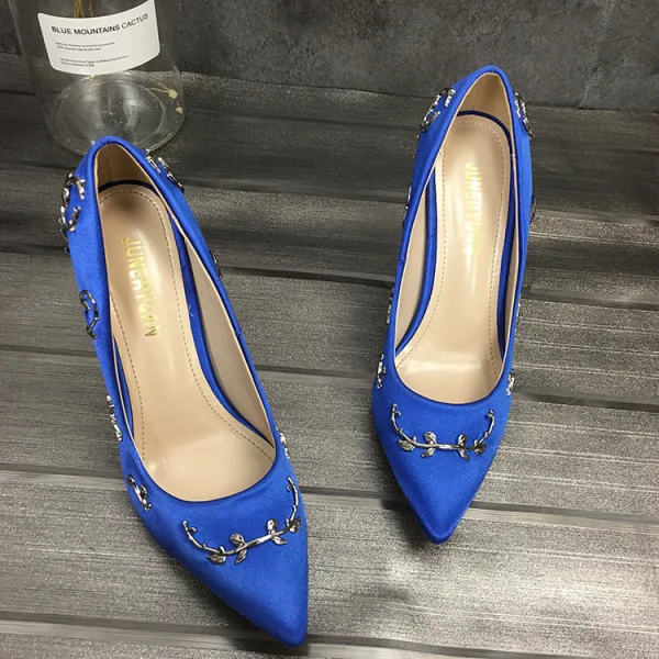 Schöne Champagner Freizeit Pumps 2020 Leder Satin 9 cm Stilettos Spitzschuh Pumps