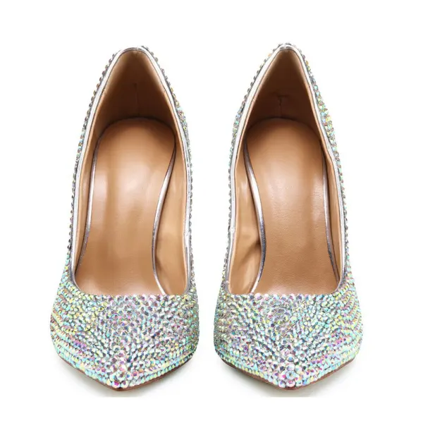 Charming Multi-Colors Rhinestone Wedding Shoes 2020 Leather 12 cm Stiletto Heels Pointed Toe Wedding Pumps