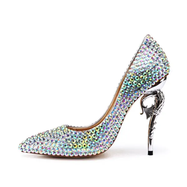 Charming Multi-Colors Rhinestone Wedding Shoes 2020 Leather 11 cm Stiletto Heels Pointed Toe Wedding Pumps