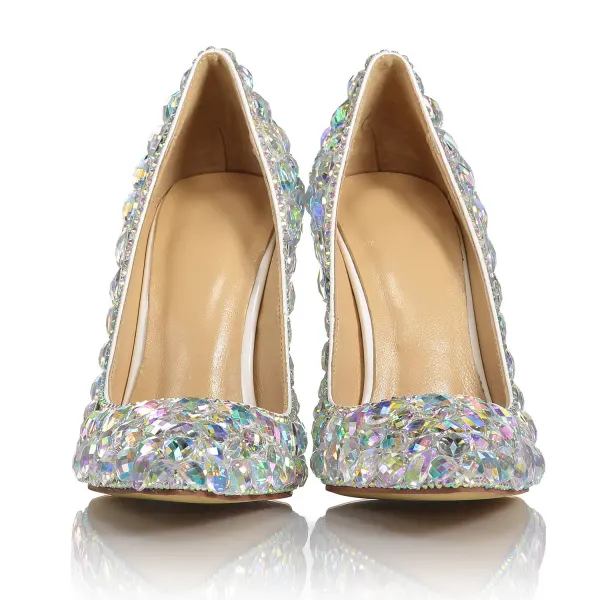 Charming Multi-Colors Crystal Wedding Shoes 2020 Leather Rhinestone 10 cm Stiletto Heels Pointed Toe Pumps