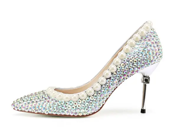 Charming Multi-Colors Rhinestone Wedding Shoes 2020 Leather Pearl 8 cm Stiletto Heels Pointed Toe Wedding Pumps