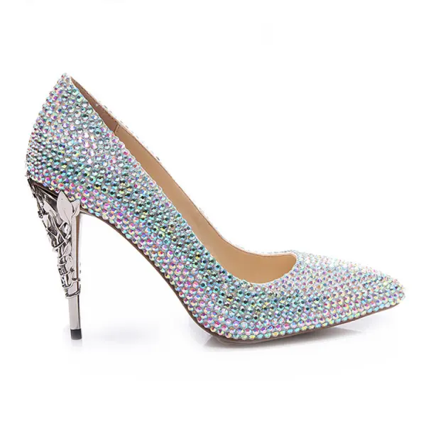 Piękne Multi-Kolory Rhinestone Buty Ślubne 2020 Skórzany 10 cm Szpilki Szpiczaste Ślub Czółenka