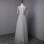 Abordable Gris Robe De Bal 2018 Princesse Noeud En Dentelle Fleur Encolure Dégagée Manches Courtes Longue Robe De Ceremonie