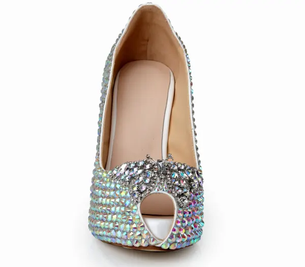Fashion Multi-Colors Evening Party Womens Shoes 2020 Leather Rhinestone Butterfly 12 cm Stiletto Heels Open / Peep Toe High Heels