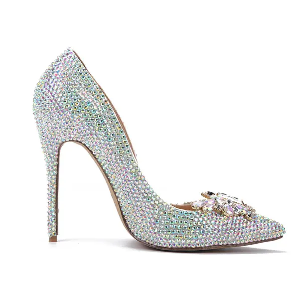Charming Multi-Colors Crystal Wedding Shoes 2020 Leather Rhinestone 11 cm Stiletto Heels Pointed Toe Wedding Pumps