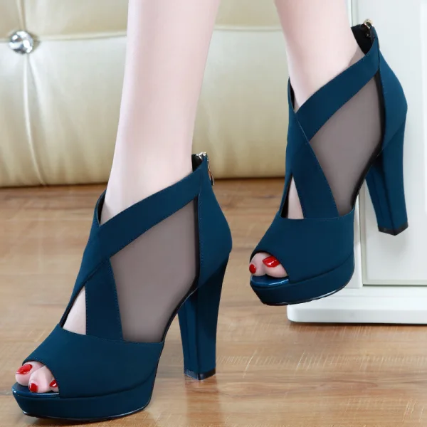 Affordable Black Casual Womens Sandals 2020 10 cm Thick Heels Open / Peep Toe Sandals